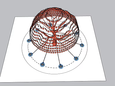 Interactive Spherical Playground Equipment With Red Frame Tree Branch Design And Blue Circular Bottom Components 3d model