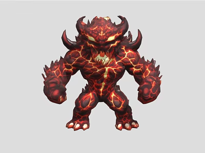 Game and Movie Character Lava Textured Horned Fiery Muscular Monster With Menacing Appearance 3d model