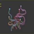 Abstract 3D Biological Creature With Pink Curved Tentacles And White Spheres 3d model