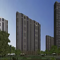 Modern High Rise Residential Building Exterior With Greenery Windows And Blue Sky Background