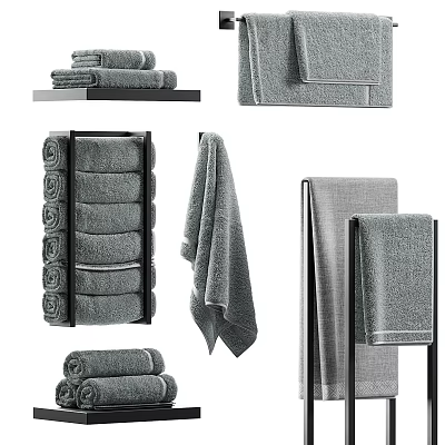 Gray Towels Stacked and Hanging in Various Styles on Modern Racks 3d model Gray Towels Stacked and Hanging in Various Styles on Modern Racks 3d model