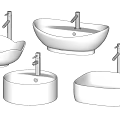 Various Modern White Washbasin Designs With Different Shapes And Faucets 3d model