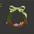 Bird Woven Nest With Blue And Yellow Striped Bow And Colorful Easter Eggs