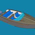 Top View Of Light Wooden Boat With Blue Seats On Purple Water Background