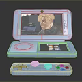 Blue Clamshell Handheld Gaming Device with Screen Controller Circular Knob and Buttons