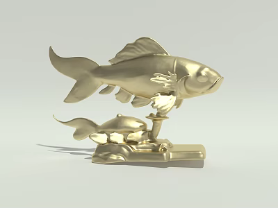 Golden Fish and Turtle Sculpture with Intricate Design on Decorative Base 3d model