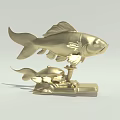 Golden Fish and Turtle Sculpture with Intricate Design on Decorative Base