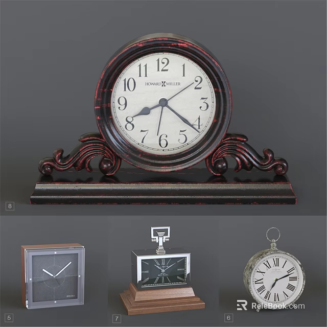 Vintage Mantel Clock with Ornate Wooden Base White Dial and Black Numbers 3d model 