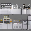 Modern Kitchen Tools With Storage Cabinets Appliances Fruit Display And Refrigerator 3d model