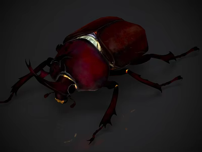 Shiny Dark Red Reptile With Horned Head And Long Legs On Black Background 3d model