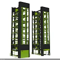 Modern Public Parking Facilities With Double Tall Multi Level Green And Black Structure 3d model