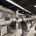 Modern Public Office Space Interior With Workstations Computers And Ergonomic Office Chairs