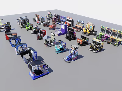 Variety of Colorful Amusement Equipment Including Arcade Machines Bumper Cars and Game Machines 3d model