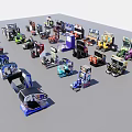 Variety of Colorful Amusement Equipment Including Arcade Machines Bumper Cars and Game Machines
