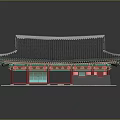 Ancient Architectural Structure With Curved Gray Tile Roof Red Columns Green Decorations