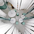 Modern Beauty Hair Salon Interior With White Chandelier Green Stools And Reception Area