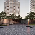 Garden Landscape Design With High Rise Residential Buildings Trees And Stone Pavement