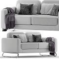 Light Gray Two Seater Sofa with Metal Legs Throw Pillows and Cozy Throw Blanket