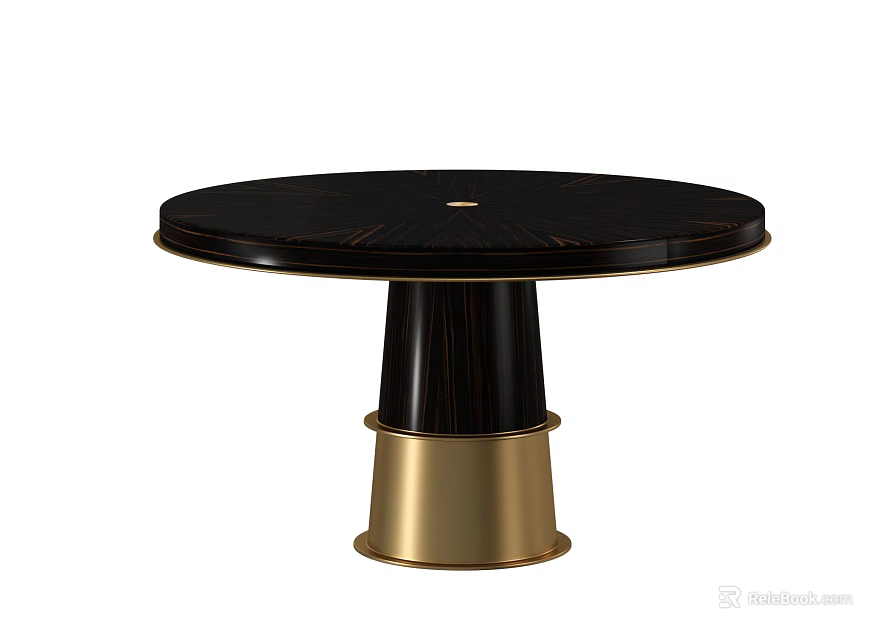 Modern Elegant Round Black Dining Table with Gold Base and Smooth Tabletop 3d model