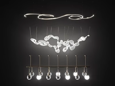 Modern Pendant Lights Featuring Three Unique Designs Curved Shape Petal And Glass Ball Styles 3d model