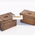Two Brown Woven Storage Baskets With Square Lids For Home Organization 3d model