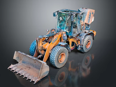 Orange Construction Loader With Front Bucket Glass Cab And Large Tires 3d model