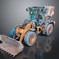 Orange Construction Loader With Front Bucket Glass Cab And Large Tires