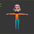 3D Cartoon Character With Goggles Beard Orange Shirt And Teal Pants Arms Outstretched