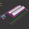 Industrial Red Brick Building 3D Model With Long Roof And Annex Structure