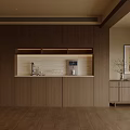 Modern Wooden Sideboard With LED Lighting Countertop Coffee Machine And Vase Decor In Living Area