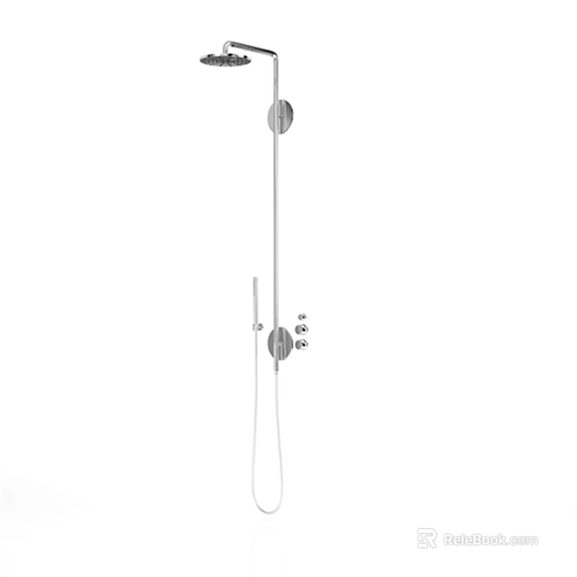 Modern Chrome Shower Faucet With Handheld Shower And Control Knobs For Bathroom 3d model