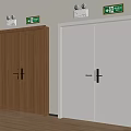 Brown And White Double Doors With Silver Handles And Green Exit Signs