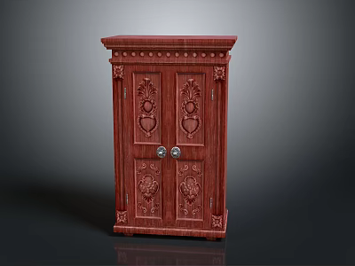 Vintage Mahogany Cabinet With Intricate Carved Double Doors And Decorative Details 3d model