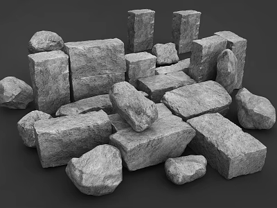 Natural Stone Blocks and Wooden Materials for Outdoor Construction and Decoration 3d model