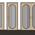 Modern Hinged Doors With Vertical Ribbed Glass And Golden Handles