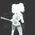 Game Movie Character With Gray Red Pigtails Holding Baseball Bat And Tattoos