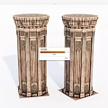 Pair of Intricate Carved Decorative Vintage Columns with Stone Texture Details