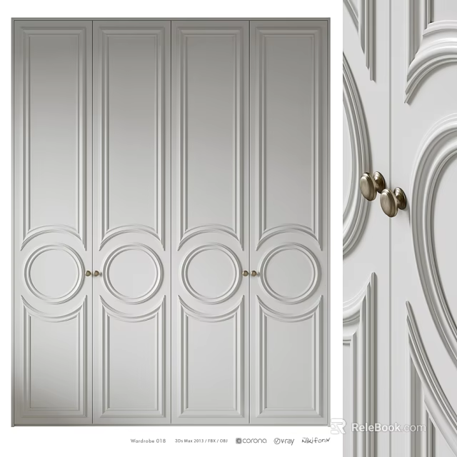 Elegant White Embossed Chest Of Drawers With Metal Round Pull Handles For Luxury Home Decor 3d model 