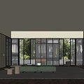 Modern Walk-in Closet Interior Design With Glass Cabinets Hanging Clothes Green Bench And Natural View