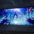 Modern Movie Theater With Large Screen Showing Spider Man Movie And City Night View Experience
