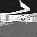 Cultural Center Interior With Wooden Striped Walls Globe Green Plants And Display Area