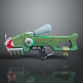 Green Stylized Weapon Gun 3D Model Featuring Red Accents White Barrel Grip Details