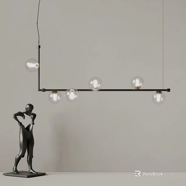 Modern Pendant Light With Black Metal Frame And Five Clear Globe Bulbs 3d model 
