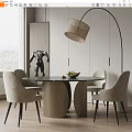 Modern poliform Dining Table and Chair Simple Dining Table and Chair Fishing Lamp 3d model