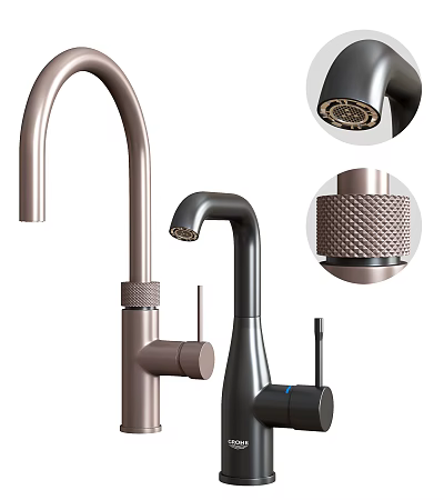 Sleek Modern Faucet Featuring Rose Gold Black Finish Textured Handle And Outlet Details 3d model