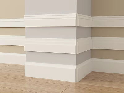Elegant White and Beige Layered Lines in Interior Columns Wall Decor and Wooden Floors 3d model