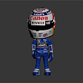Cartoon Racing Driver Figure In Blue Suit With Canon Renault Helmet