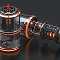 Futuristic Cylindrical Weapon with Transparent Metal Body Red Orange Edge Glowing Lights and Mechanical Structure 3d model