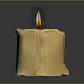 Burning Yellow Candle With Dripping Wax And Bright Flame On Dark Background