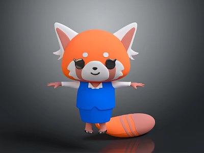 Cartoon Red Panda Decorative Ornament Set With Orange Body White Ears Blue Outfit Striped Tail 3d model